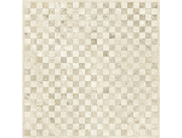 Dlažba bielo béžová lesklá s geometrickým dekorom vzhľad travertín 60x60cm INVICTUS CROSS Mix Warm Kry.